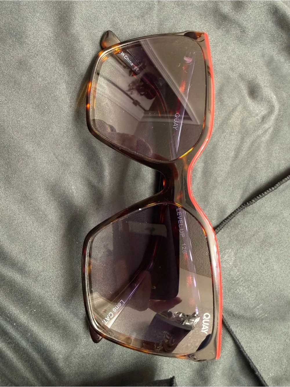 Quay Australia Oversized Square Sunglasses - Tortoiseshell with Red Trim